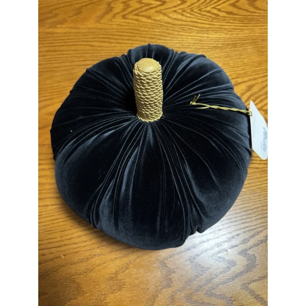 Threshold Black Velvet Decorative Shaped Pumpkin Pillow  12in x 9in